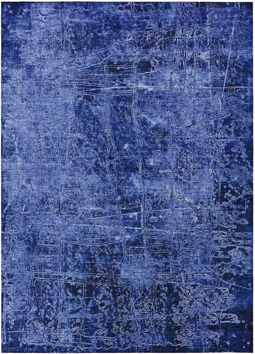 3' X 4' Navy Blue Abstract Washable Non Skid Indoor Outdoor Area Rug Photo 2