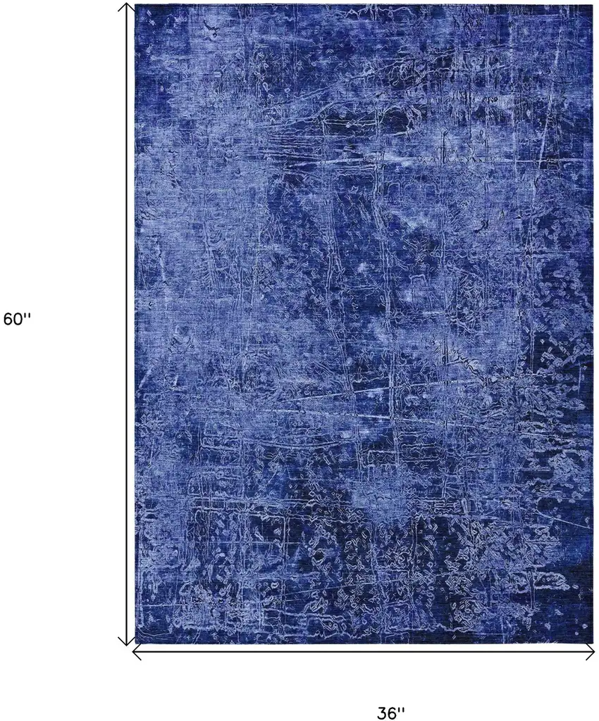 3' X 5' Navy Blue Abstract Washable Non Skid Indoor Outdoor Area Rug Photo 3