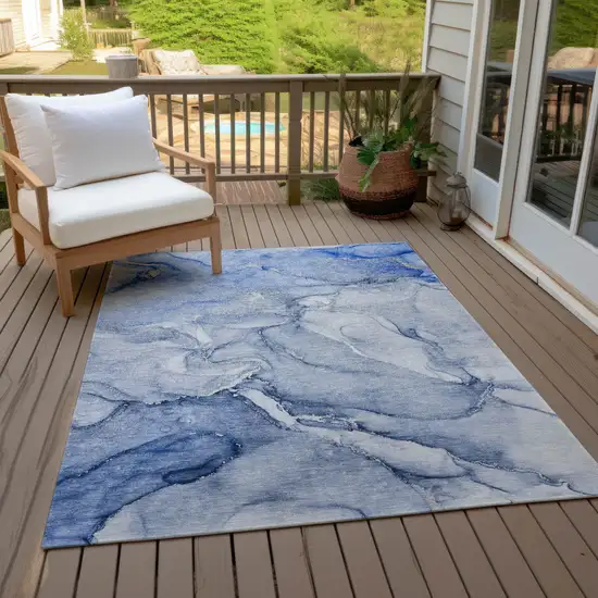 Navy Blue Abstract Washable Non Skid Indoor Outdoor Area Rug Photo 9