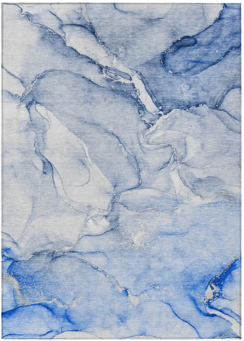Navy Blue Abstract Washable Non Skid Indoor Outdoor Area Rug Photo 2