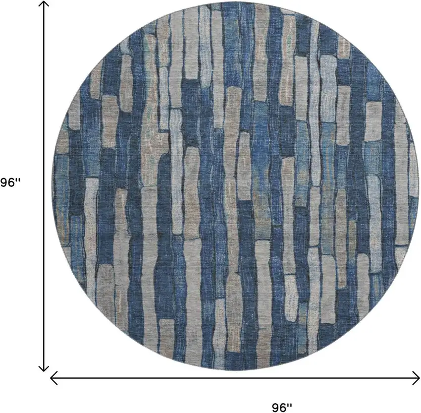 8' X 8' Navy Blue And Gray Striped Washable Round Rug With UV Protection Photo 9