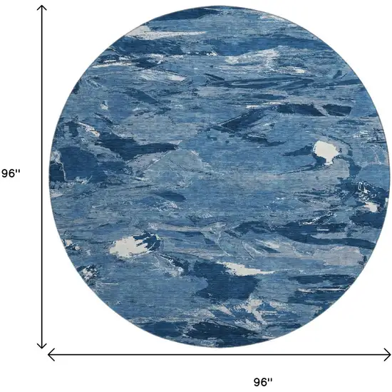 8' X 8' Navy Blue And Ivory Abstract Washable Round Rug With UV Protection Photo 9