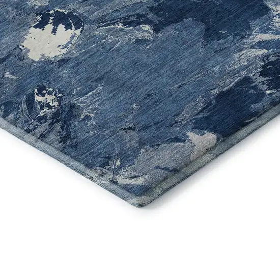 8' X 8' Navy Blue And Ivory Abstract Washable Round Rug With UV Protection Photo 6