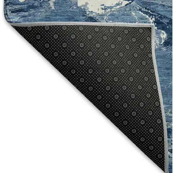 8' X 8' Navy Blue And Ivory Abstract Washable Round Rug With UV Protection Photo 5