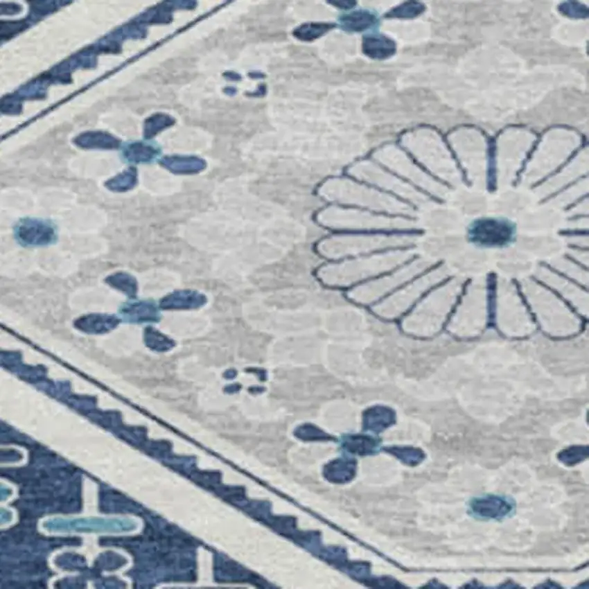 8' X 8' Navy Blue And Ivory Floral Washable Round Rug With UV Protection Photo 2