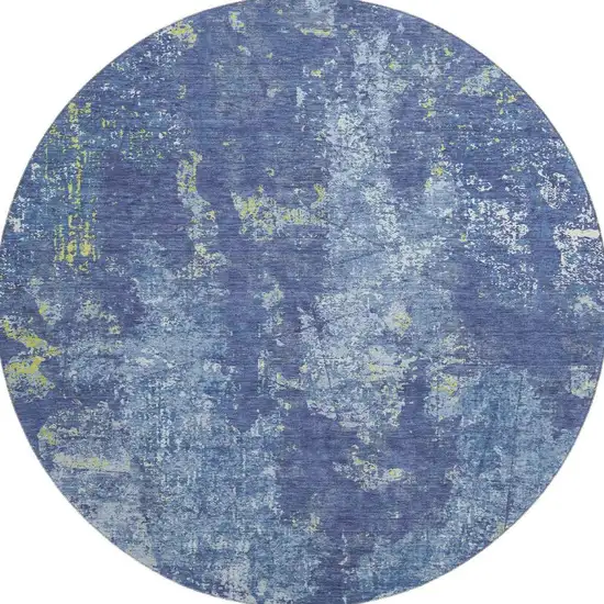 8' X 8' Navy Blue And Lime Green Abstract Washable Round Rug With UV Protection Photo 3