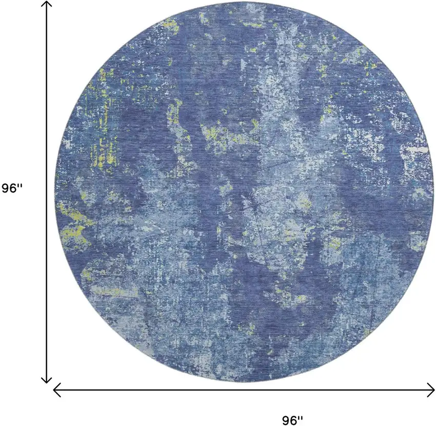 8' X 8' Navy Blue And Lime Green Abstract Washable Round Rug With UV Protection Photo 9