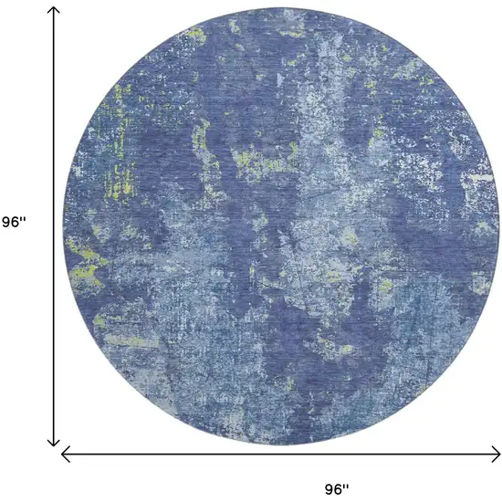 8' X 8' Navy Blue And Lime Green Abstract Washable Round Rug With UV Protection Photo 9