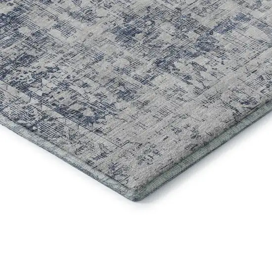 8' X 8' Navy Blue And Silver Oriental Washable Round Rug With UV Protection Photo 6