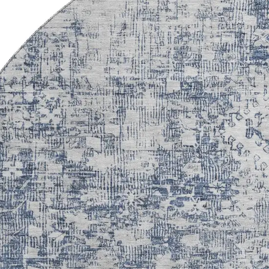 8' X 8' Navy Blue And Silver Oriental Washable Round Rug With UV Protection Photo 2