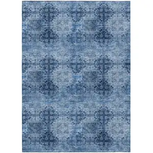 Photo of 3' X 4' Navy Blue Floral Medallion Washable Non Skid Indoor Outdoor Area Rug