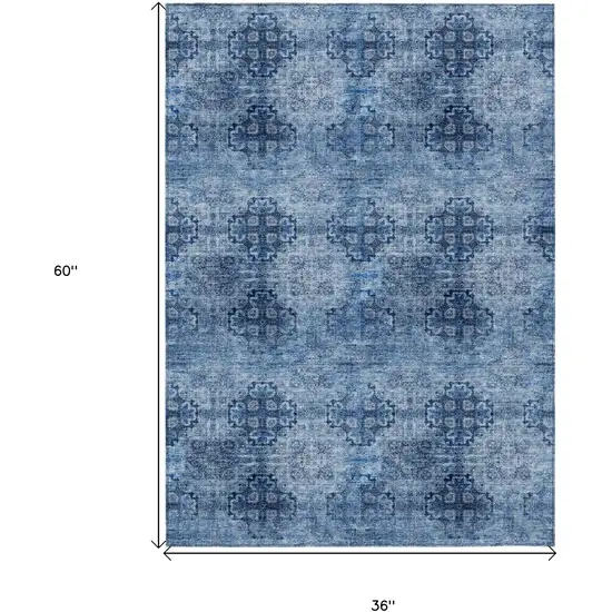 Navy Blue Floral Medallion Washable Non Skid Indoor Outdoor Area Rug Photo 7