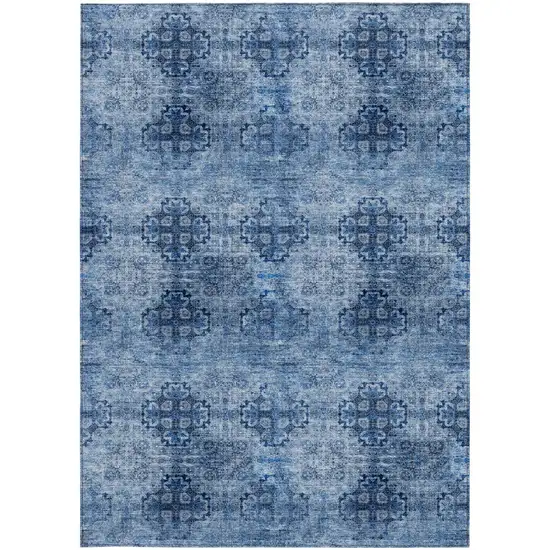 Navy Blue Floral Medallion Washable Non Skid Indoor Outdoor Area Rug Photo 3