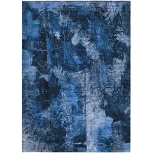 Photo of 3' X 5' Navy Blue Floral Washable Non Skid Indoor Outdoor Area Rug