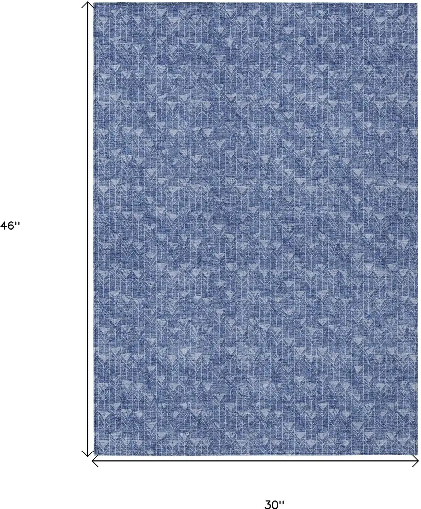 Navy Blue Geometric Washable Non Skid Indoor Outdoor Area Rug Photo 3
