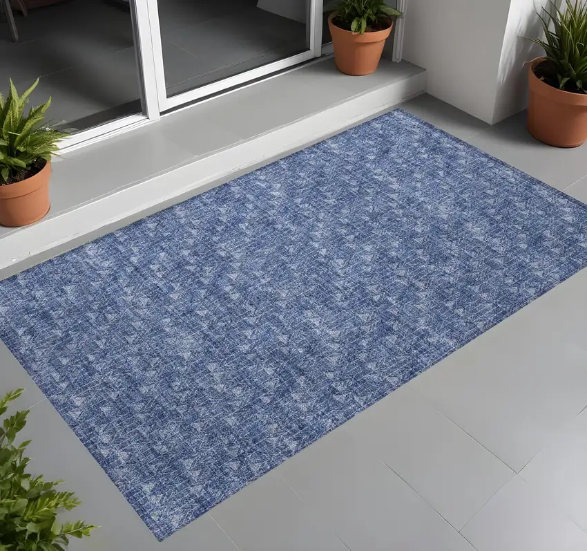3' X 4' Navy Blue Geometric Washable Non Skid Indoor Outdoor Area Rug Photo 1