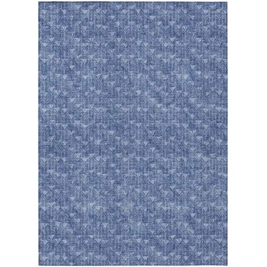 Navy Blue Geometric Washable Non Skid Indoor Outdoor Area Rug Photo 2