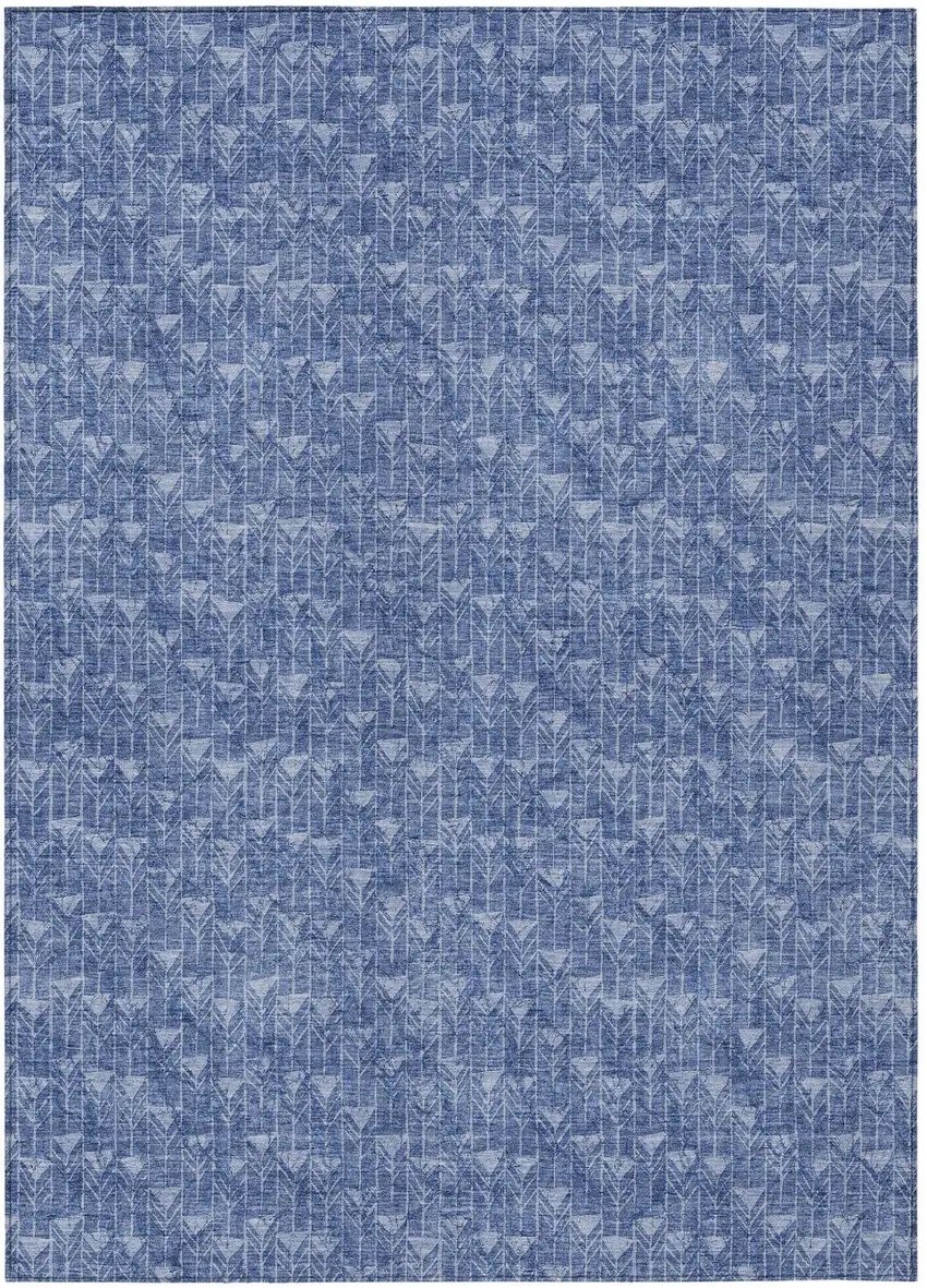 Navy Blue Geometric Washable Non Skid Indoor Outdoor Area Rug Photo 2