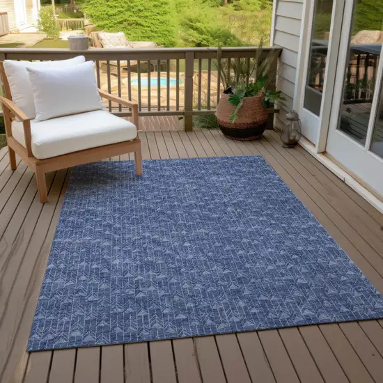 Navy Blue Geometric Washable Non Skid Indoor Outdoor Area Rug Photo 9