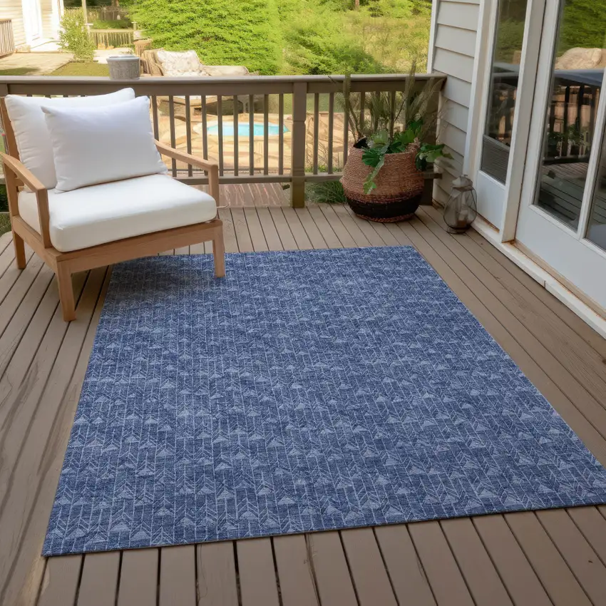 Navy Blue Geometric Washable Non Skid Indoor Outdoor Area Rug Photo 9