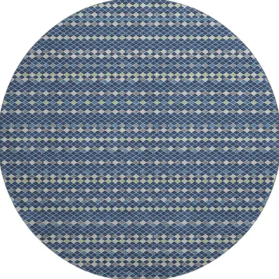 8' X 8' Navy Blue Gray And Silver Striped Washable Round Rug With UV Protection Photo 3