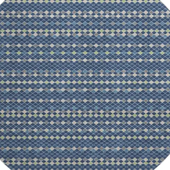 8' X 8' Navy Blue Gray And Silver Striped Washable Round Rug With UV Protection Photo 2