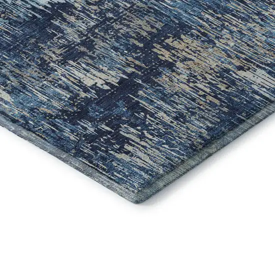 8' X 8' Navy Blue Ivory And Gray Striped Washable Round Rug With UV Protection Photo 6