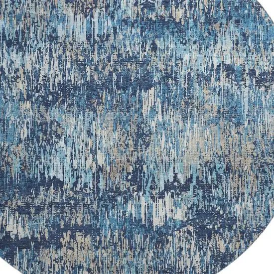 8' X 8' Navy Blue Ivory And Gray Striped Washable Round Rug With UV Protection Photo 3