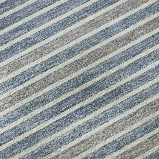 8' X 8' Navy Blue Ivory And Gray Striped Washable Round Rug With UV Protection Photo 8