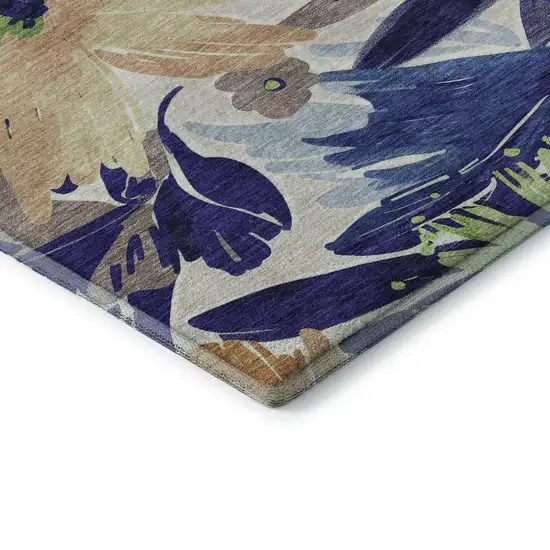 8' X 8' Navy Blue Mint Green And Copper Floral Washable Round Rug With UV Protection Photo 6