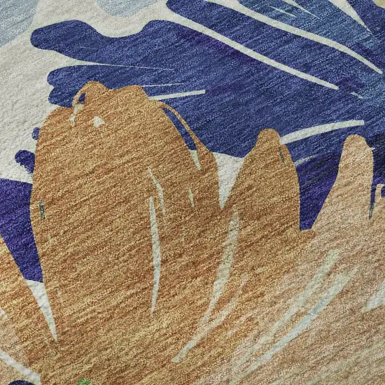 8' X 8' Navy Blue Mint Green And Copper Floral Washable Round Rug With UV Protection Photo 8