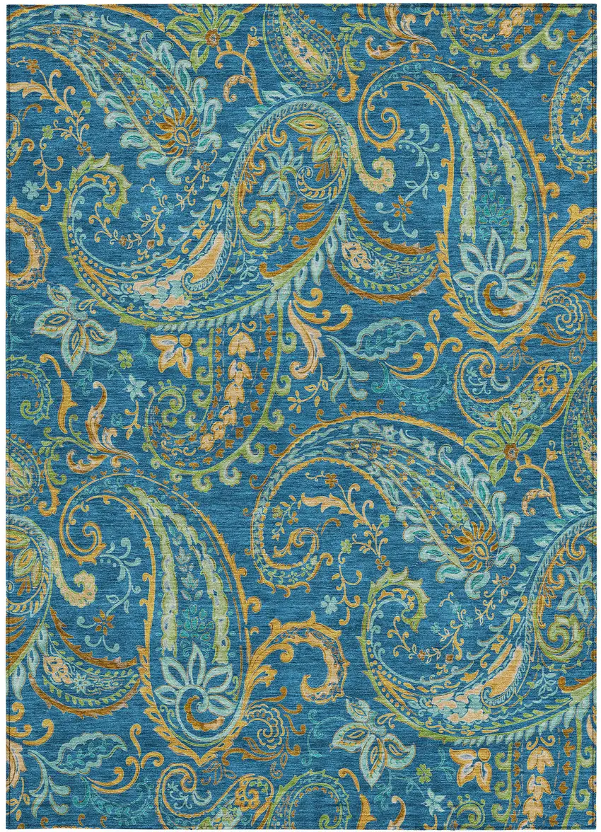 3' X 4' Navy Blue Paisley Washable Non Skid Indoor Outdoor Area Rug Photo 5