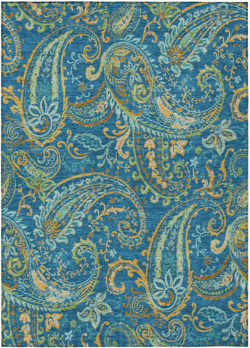 3' X 4' Navy Blue Paisley Washable Non Skid Indoor Outdoor Area Rug Photo 2