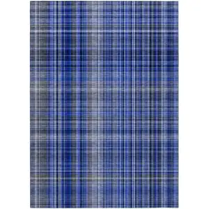 Photo of 3' X 4' Navy Blue Plaid Washable Non Skid Indoor Outdoor Area Rug