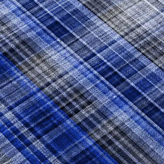 Navy Blue Plaid Washable Non Skid Indoor Outdoor Area Rug Photo 8