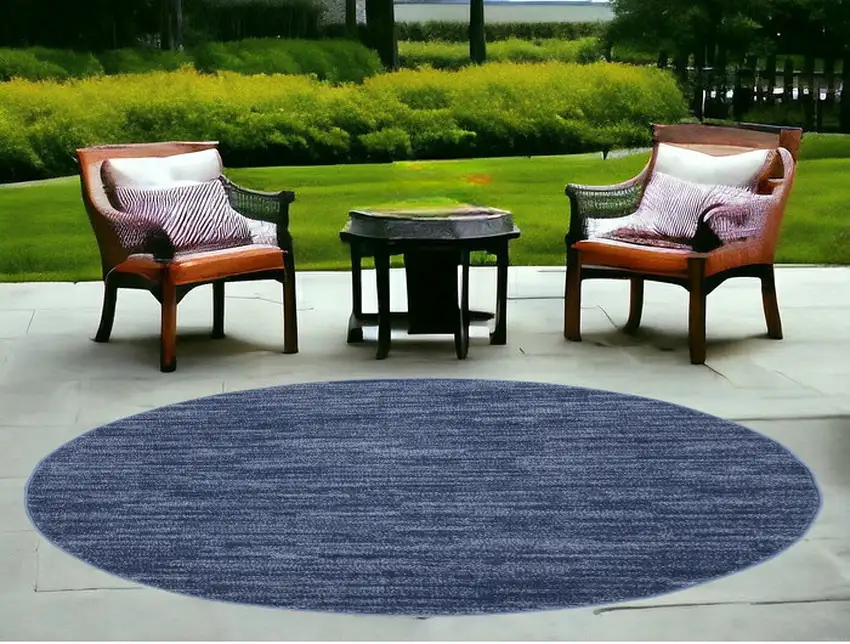 4' Blue Round Non Skid Indoor Outdoor Area Rug Photo 2