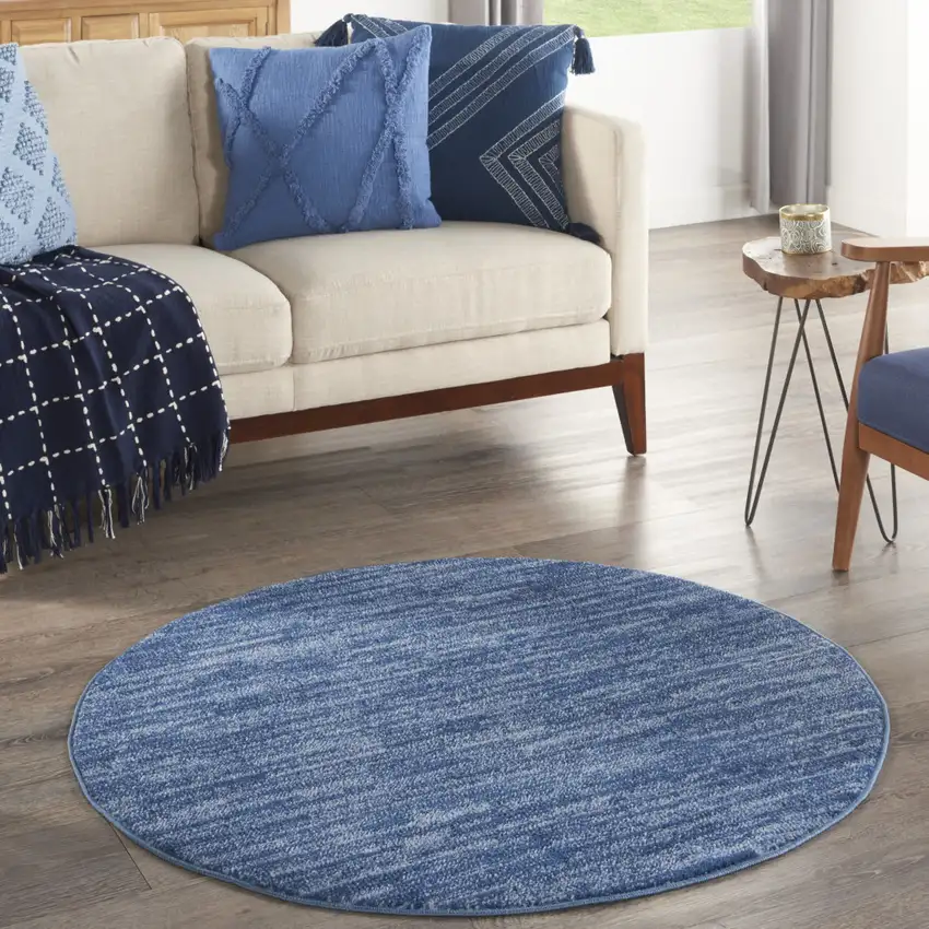 4' Blue Round Indoor Outdoor Area Rug Photo 5