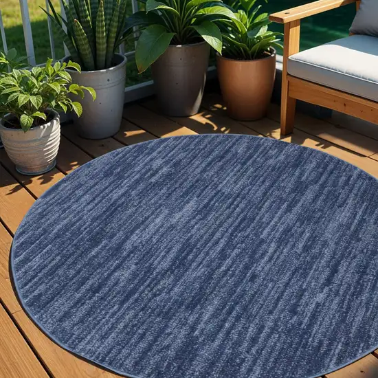 4' Blue Round Non Skid Indoor Outdoor Area Rug Photo 1