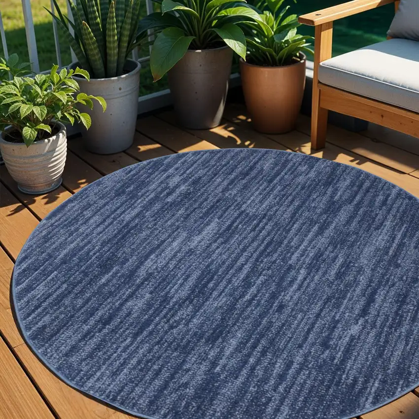 4' Blue Round Non Skid Indoor Outdoor Area Rug Photo 1