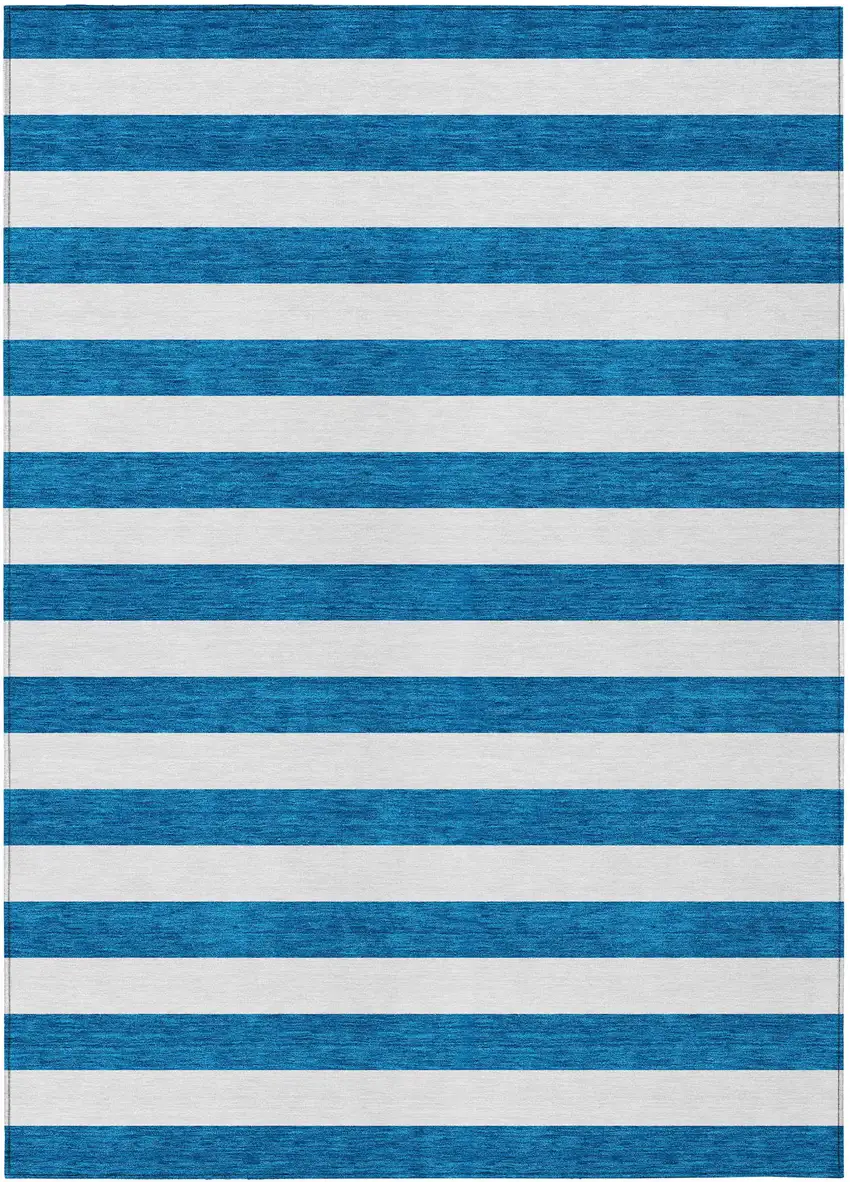 3' X 4' Navy Blue Striped Washable Non Skid Indoor Outdoor Area Rug Photo 2