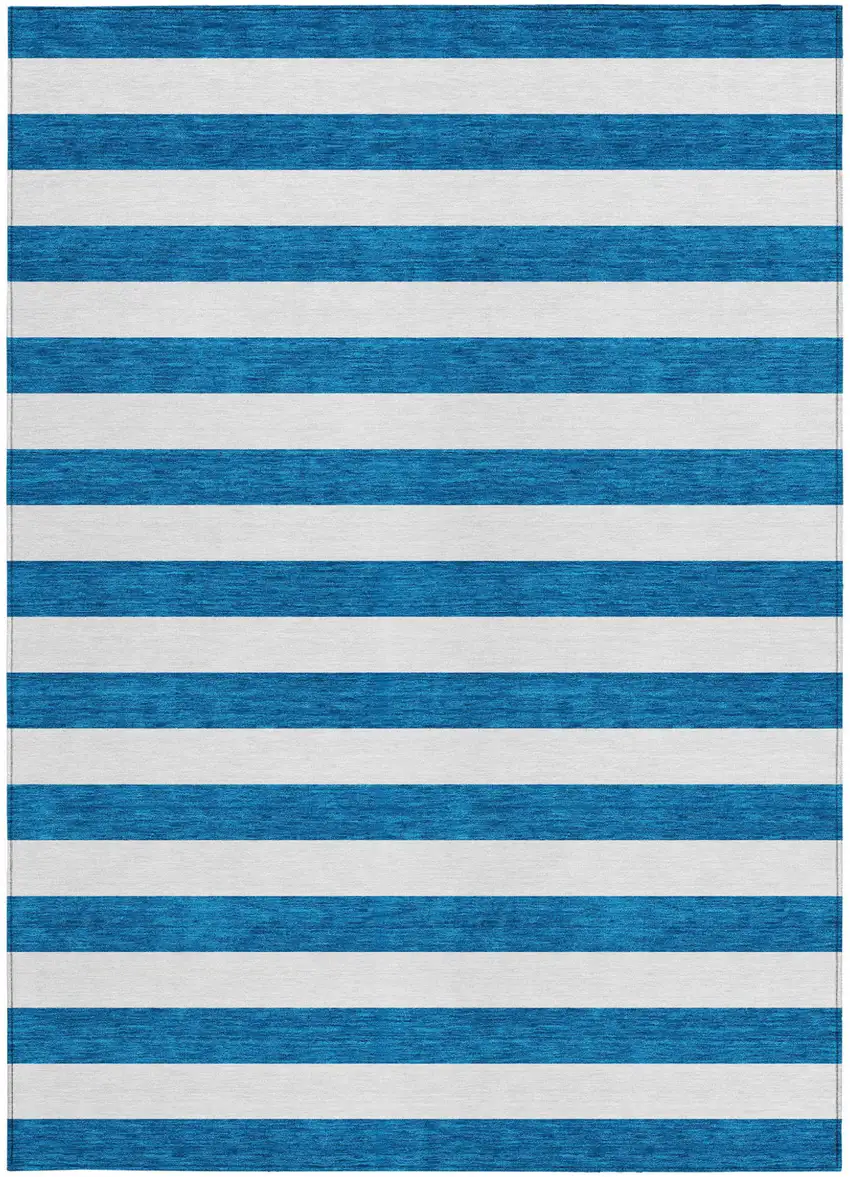 Navy Blue Striped Washable Non Skid Indoor Outdoor Area Rug Photo 4