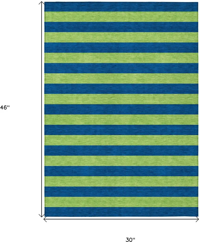 3' X 4' Navy Blue Striped Washable Non Skid Indoor Outdoor Area Rug Photo 3