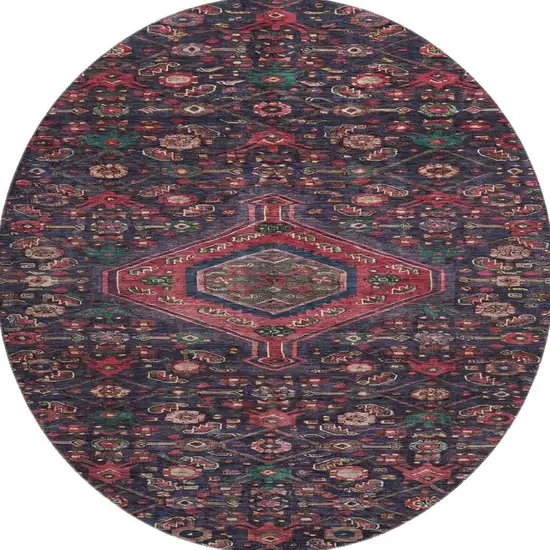 8' X 8' Navy Blue Teal And Blush Floral Washable Round Rug With UV Protection Photo 4