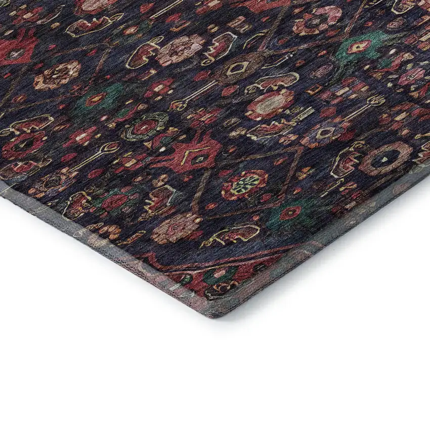 8' X 8' Navy Blue Teal And Blush Floral Washable Round Rug With UV Protection Photo 7