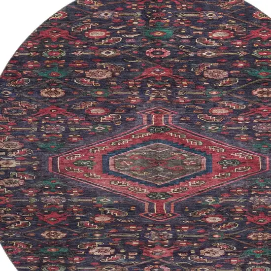 8' X 8' Navy Blue Teal And Blush Floral Washable Round Rug With UV Protection Photo 3