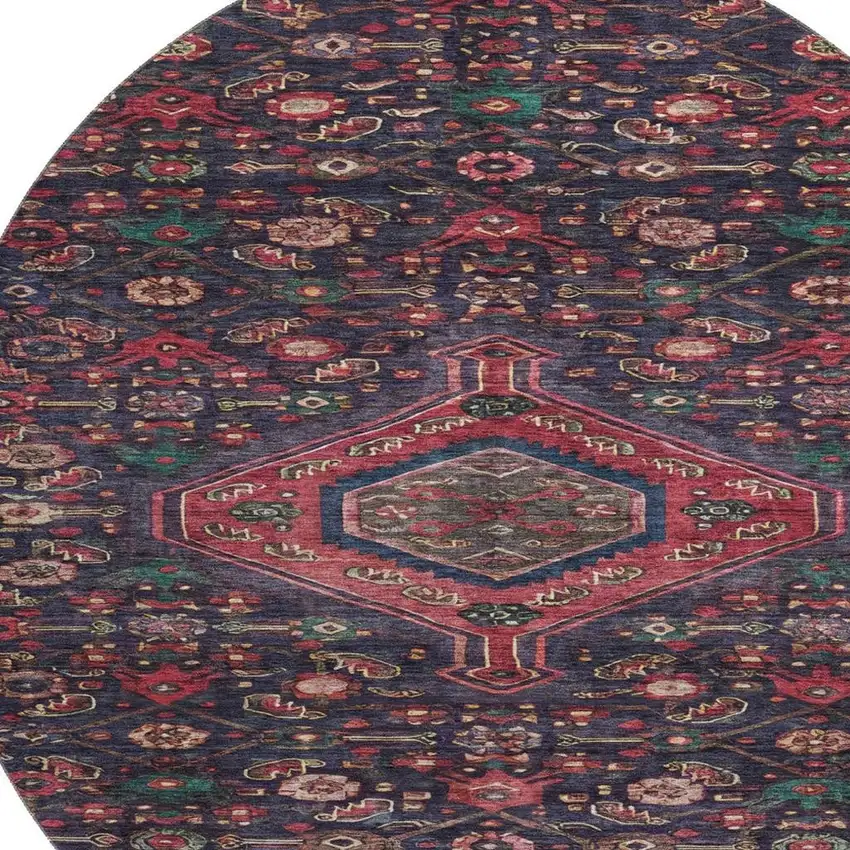 8' X 8' Navy Blue Teal And Blush Floral Washable Round Rug With UV Protection Photo 3