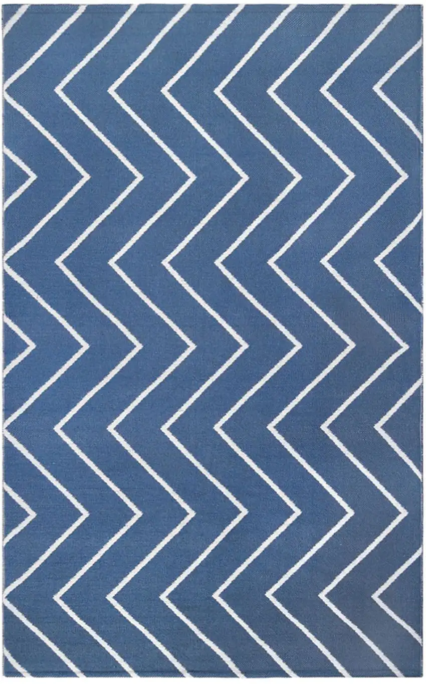 3' X 5' Navy Blue Waves Stain Resistant Indoor Outdoor Area Rug Photo 1