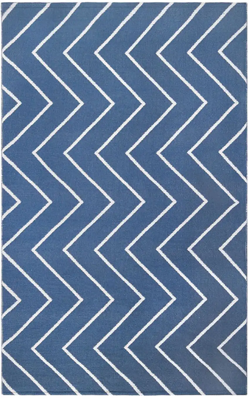 5' X 7' Navy Blue Waves Stain Resistant Indoor Outdoor Area Rug Photo 1