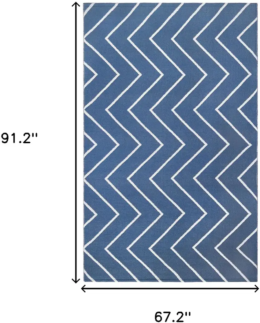 5' X 7' Navy Blue Waves Stain Resistant Indoor Outdoor Area Rug Photo 8