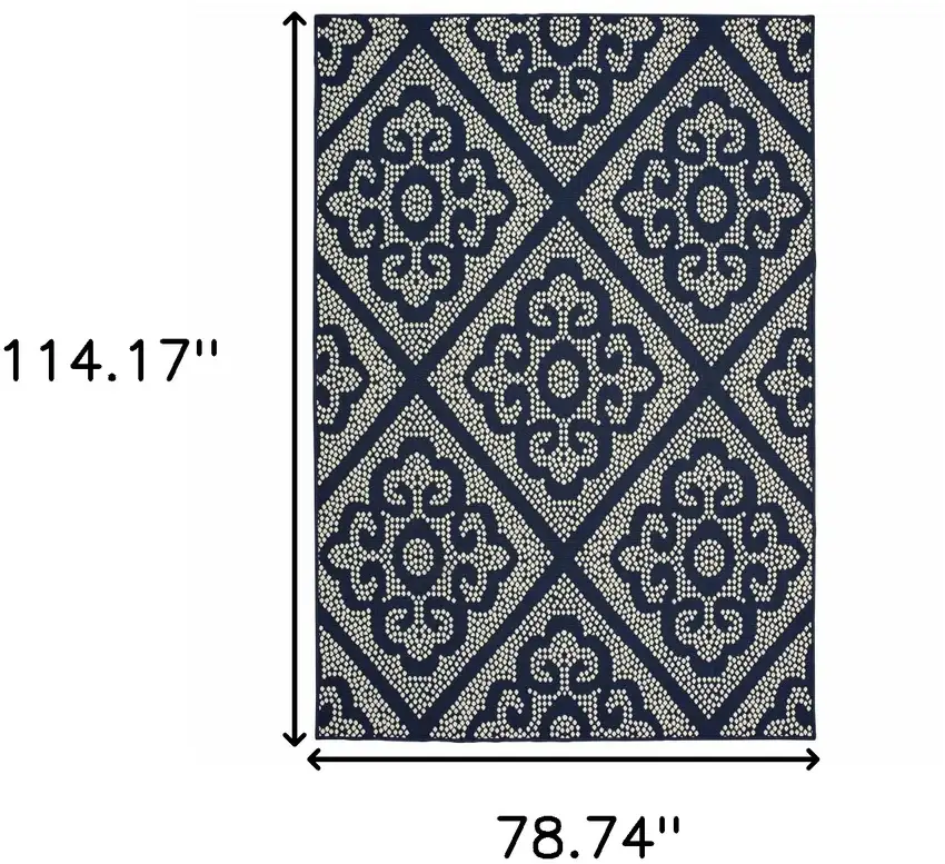6' X 9' Navy Geometric Stain Resistant Indoor Outdoor Area Rug Photo 5